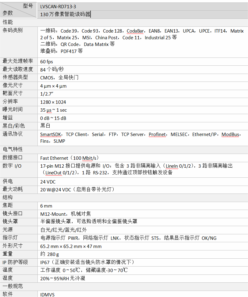 ？礚VSCAN-RD713-3智能读码器参数图