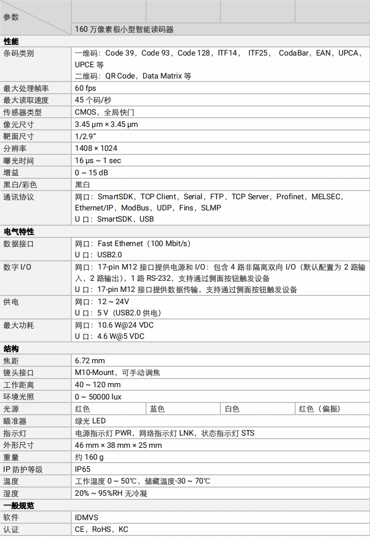 ？礛V-RD716-2智能读码器参数图